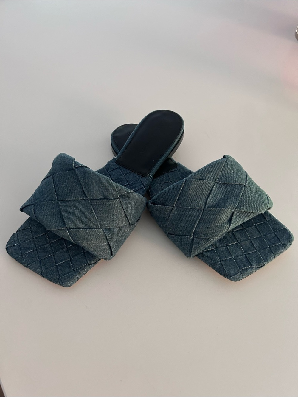 Bottega Veneta Quilted Slide Mules in Slate Blue